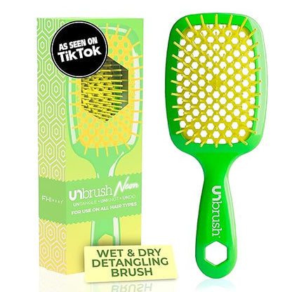 FHI Heat UNbrush Detangling Brush for Pain-Free Brushing on All Wet or Dry Hair Types  Durable DuoFlex Anti-Static Bristles, Lightweight Handle, Vented Hair Brush