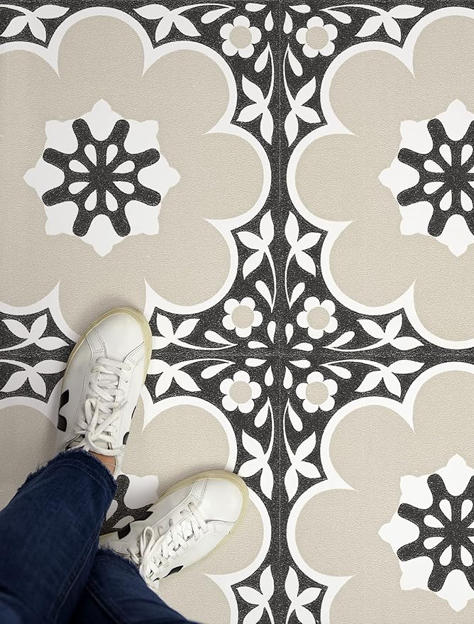 FloorPops 12-in by 12-in Black Daphne Vinyl Peel  Stick Floor Tiles (10 Tiles), (10 sq.ft.Carton)