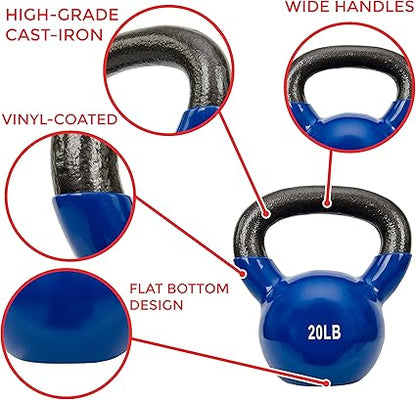 Sunny Health  Fitness Vinyl Coated Kettlebell for Strength Weight Training  Swinging Exercise - In 5, 10, 15, 20, 25 Pound