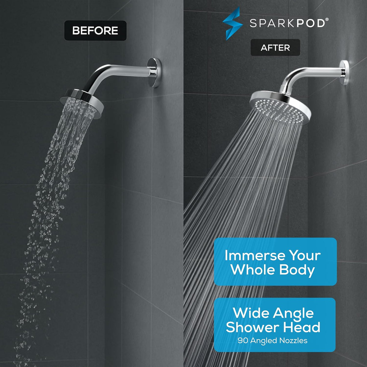 SparkPod 6 in Round Rain Shower Head, Polished Chrome