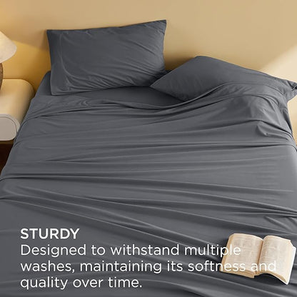 Bedsure Twin Size Polyester Flannel Sheets, Warm Soft Fleece Bed Sheets Set with Deep Pockets, Breathable Brushed Flannel Bedding for Women, Men, Kids  Teens, Dark Grey
