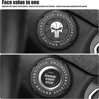 ZKFAR 1 PC Car Engine Push to Start Accessories, Rotary Push Start Button Cover Skull Print, Engine Start Stop Button Cover Rotar, Car Start Button Cover Spin, Motorcycle Startup Decoration (Black)