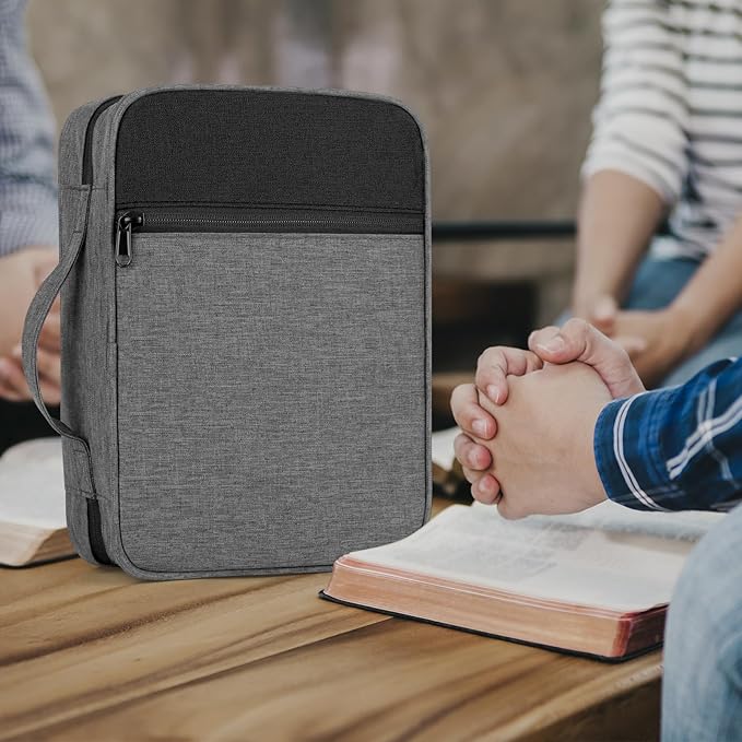 Bible Cover with Durable Handle, Carrying Book Case Church Bag Bible, Protective with Zippered Pocket, Bible Study Accessories Supplies, Book Protector for Book Lovers, GreyBlack