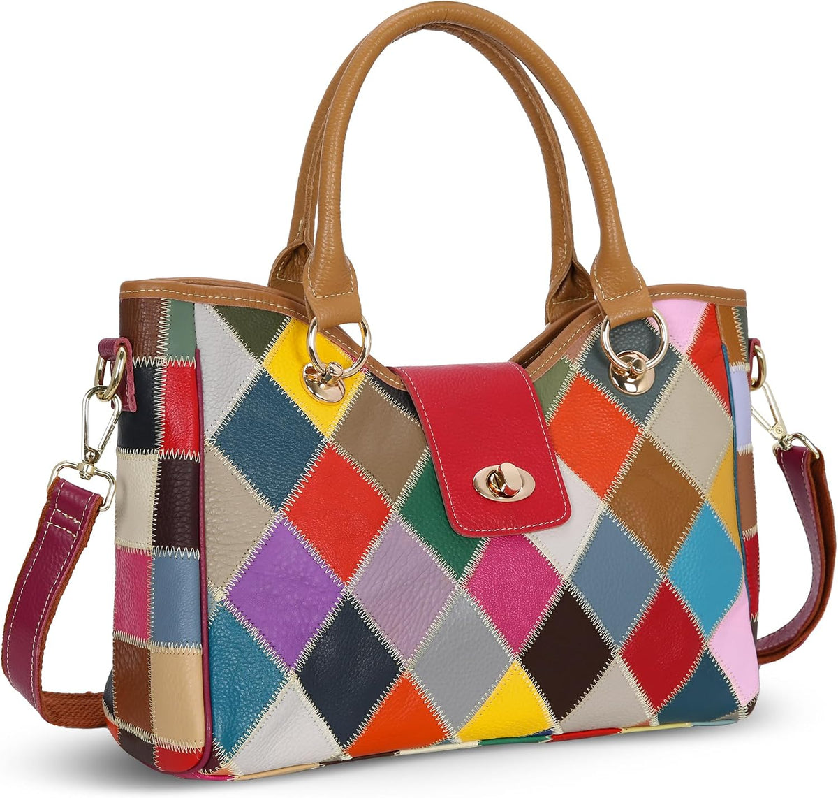 HESHE Genuine Leather Handbags Colorful Purses for Women Crossbody Bag Multi-color Tote Purse Designer Hobo Shoulder Bag