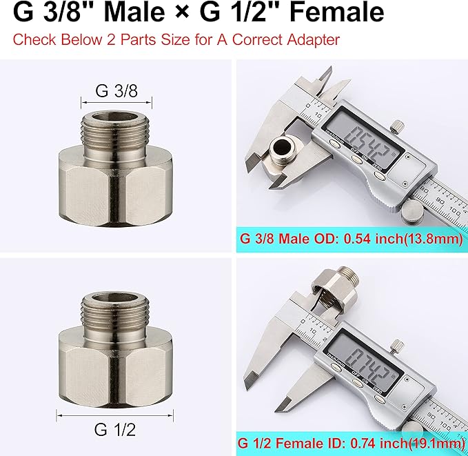 Brass Pipe Fittings, Water Hose Adapter, G 12 Female to G 38 Male Reducer Adapter, Compression Fitting for Kitchen Bathroom Faucet, Pipe Connector with Rubber Washer,(2 Pack)