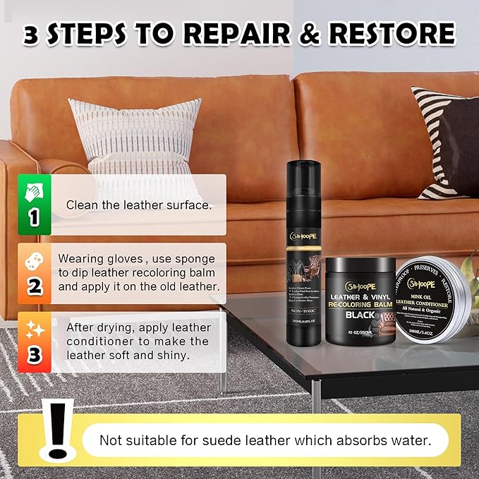Leather Repair Kit-Cleaner-Black-Recoloring-Balm-Conditioner-Mink-Oil-for-Car-Seat-Furniture-Couch-Shoe - Better Stain Remover Leather Sofa Boots Bags Belt Chair Vinyl Scratch Color Restorer