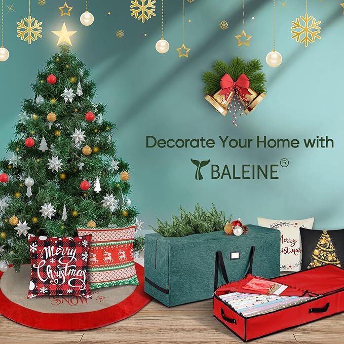 BALEINE Wrapping Paper Storage Organizer, 40" Durable 600D Oxford Fabric Gift Wrap Storage Bag with Flexible Partitions for Ribbon, Holiday Accessories (Red)