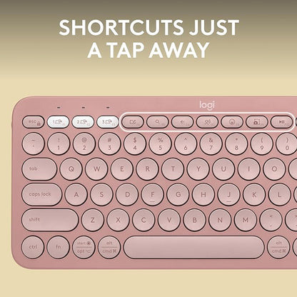 Logitech Pebble Keys 2 K380s, Multi-Device Bluetooth Wireless Keyboard with Customizable Shortcuts, Slim and Portable, Easy-Switch for Windows, macOS, iPadOS, Android, Chrome OS - Tonal Rose