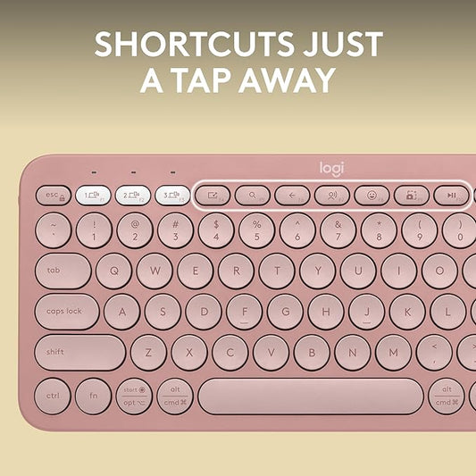 Logitech Pebble Keys 2 K380s, Multi-Device Bluetooth Wireless Keyboard with Customizable Shortcuts, Slim and Portable, Easy-Switch for Windows, macOS, iPadOS, Android, Chrome OS - Tonal Rose