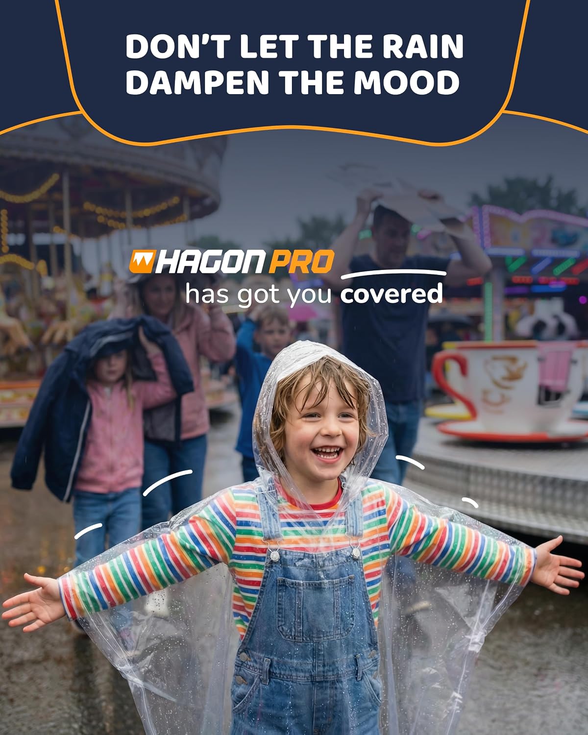 Hagon PRO Disposable Rain Poncho for Kids with Hood (5 Pack) Lightweight, Waterproof, Toddler Rain Coat, Emergency Ponchos, Travel & Theme Parks