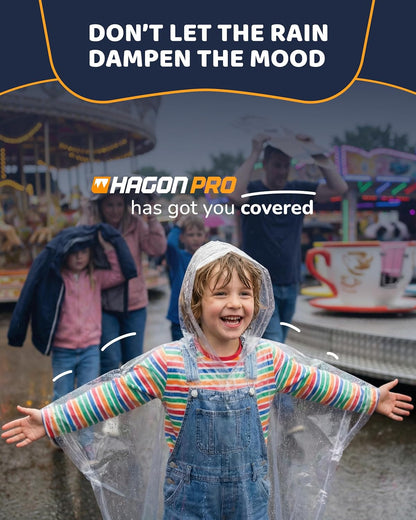 Hagon PRO Disposable Rain Poncho for Kids with Hood (5 Pack) Lightweight, Waterproof, Toddler Rain Coat, Emergency Ponchos, Travel & Theme Parks