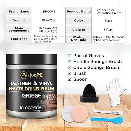 Leather Recoloring Balm Restoration - Leather Dye Vinyl Paint Leather Color Restorer Car Seats Furniture Couch Chair Shoes Boots Purse Jacket Saddle Fade Stain Scratch Repair Cream(Griege)