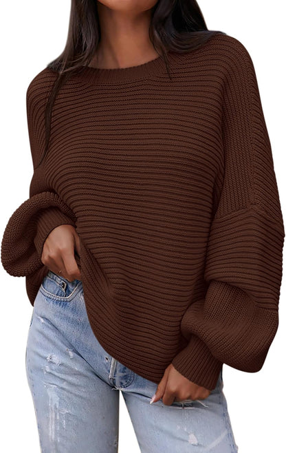 PRETTYGARDEN Womens Sweaters Fall 2025 Lantern Long Sleeve Oversized Sweater Casual Crewneck Chunky Knit Ribbed Pullover Tops