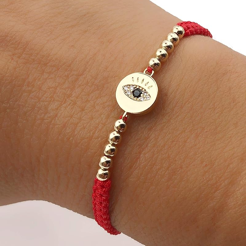 Lucky Evil Eye Charm Hand-Woven Adjustable String Bracelet for Women Protection (Red)