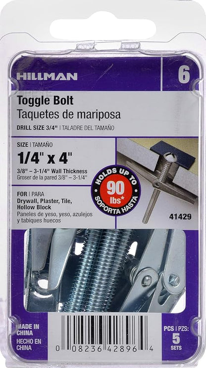 The Hillman Group Round Head Machine Screw Toggle Bolt 14' x 4'