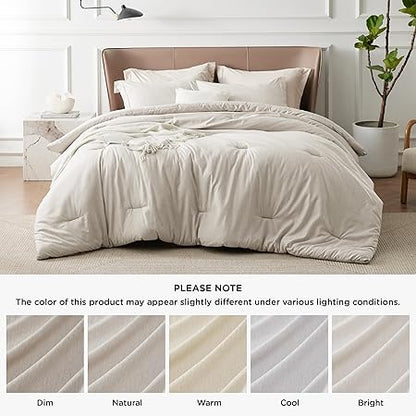 Bedsure Queen Comforter Set - Beige Soft Bedding for All Seasons, Cationic Dyed Bed Set, 3 Pieces, 1 Queen Size Comforter (90"x90") and 2 Pillow Shams (20"x26"2")