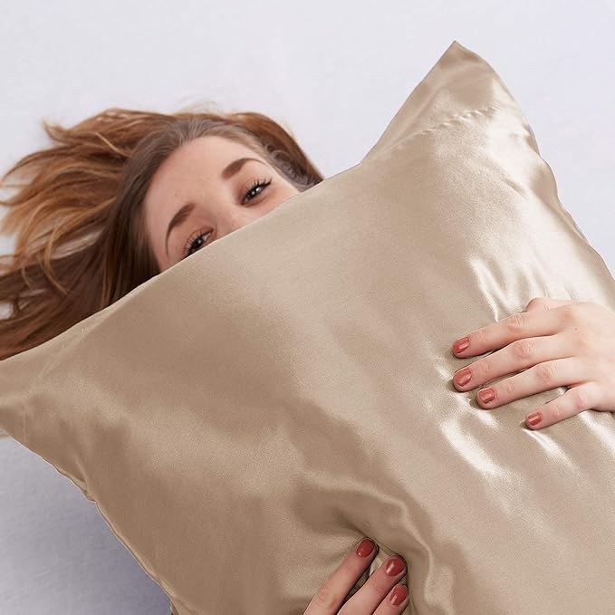 EXQ Home Caramel Silk Satin Pillowcases 20x26 inches, Set of 2 with Envelope Closure