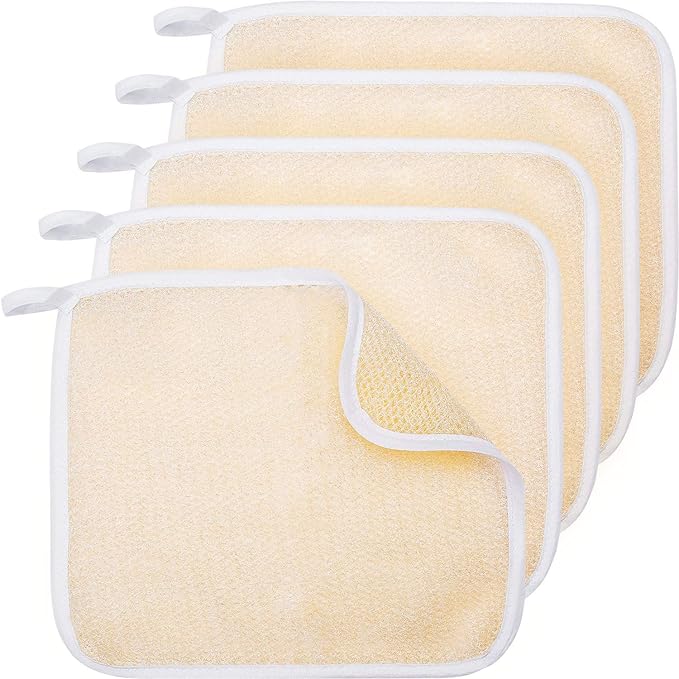 Tattoo 5 Face & Body Exfoliating Cloths, Bath Towel Fabric, Scrub, Massage, Bath Cloth for Women & Men, 10.63 x 9.05 inches (beige edge)
