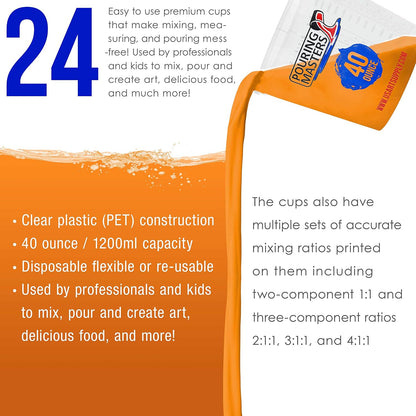 Pouring Masters 40 oz Graduated Plastic Mixing Cups, Box of 10