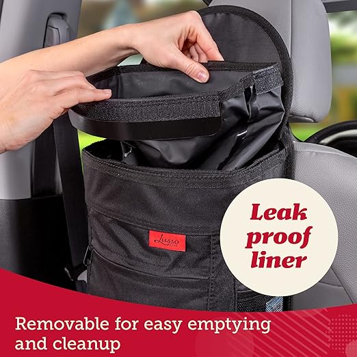 Lusso Gear Spill-Proof Car Trash Can 2.5 Gallon - Easy-to-Clean Hanging Garbage Bin - Leak-Proof Lid, Removable Liner, Waterproof - Keep Car, SUV, Truck, Minivan Odor-Free - Black - Truck Accessories