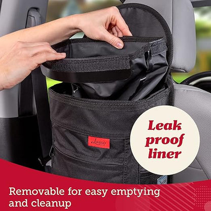 Lusso Gear Spill-Proof Car Trash Can 2.5 Gallon - Easy-to-Clean Hanging Garbage Bin - Leak-Proof Lid, Removable Liner, Waterproof - Keep Car, SUV, Truck, Minivan Odor-Free - Black - Truck Accessories