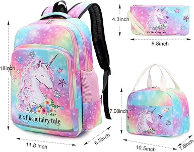 BTOOP Girls Backpack Kids Boys Elementary Bookbag Girly School Bag with Insulated Lunch Tote and Pencil Pouch