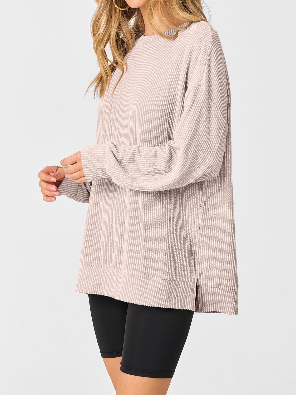 MITTOSHOP Women Oversized T-Shirts?Long Sleeve Tunic Top for Leggings?Ribbed Knit Side Split Casual Shirts for Daily & Travel