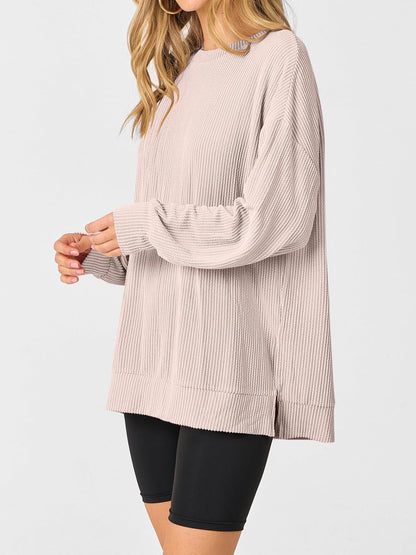 MITTOSHOP Women Oversized T-Shirts?Long Sleeve Tunic Top for Leggings?Ribbed Knit Side Split Casual Shirts for Daily & Travel