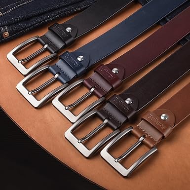 Buffway Leather Belt for Men - Durable Full Grain Men's Belt 1.5", Versatile for Daily Use, with Gift Box