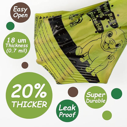 GREENER WALKER 100 Compostable Poop Bags for Dog Waste, 20 Extra Thick and Durable 225 Poop Bags for Doggie with EN13432 Certified (Brown)