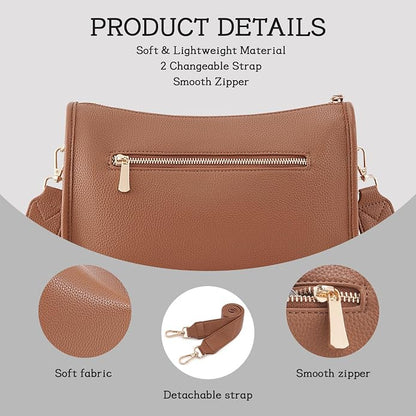 HKCLUF Crossbody Bags Purses for Women Trendy,Vegan Leather Medium Crossbody Purse,Shoulder Bag with 2PCS Adjustable Strap