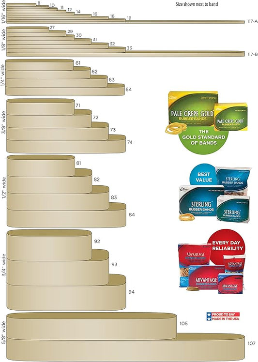 Alliance Rubber 20189 Pale Crepe Gold Rubber Bands Size #18, 1/4 lb Box Contains Approx. 551 Bands (3" x 1/16", Golden Crepe)