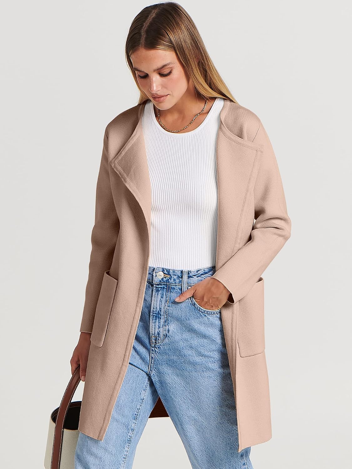 ANRABESS Womens Cardigan Sweater Open Front Knit Long Coatigan Dressy Casual Jacket Coat 2025 Fall Outfits Classy Clothes