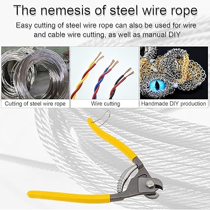 Cable Wire Cutters, Forged From Heavy Duty Stainless Steel Metal 8 Inch Opening Up to 0.39" Small Wire Rope Cutter Tool for Stainless Steel Wire Rope, Bike Brake Cable, Railing Cable