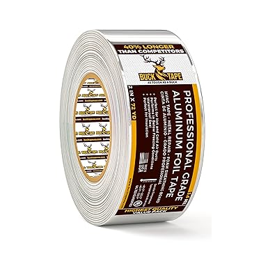Buck Professional Grade Aluminum Foil Tape - 2 Inch x 216ft (72 yd) 3.6 Mil - Ideal for HVAC, Metal Repair & Insulation - Heat Resistant & Waterproof - Perfect for Sealing Ductwork & Vents