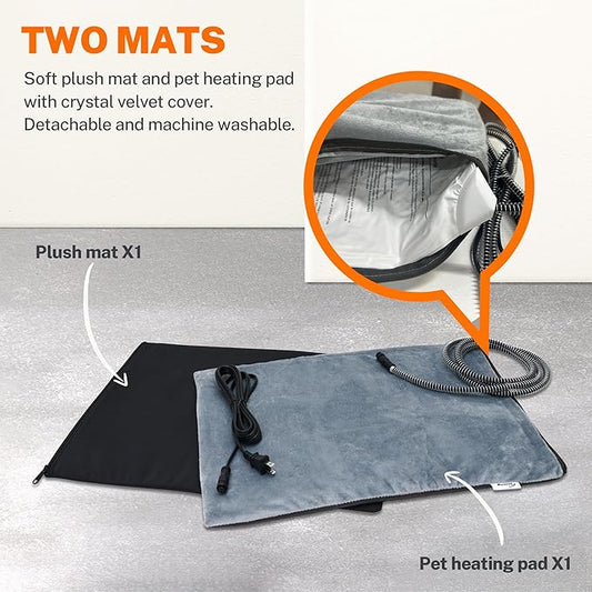 Toozey Large Elevated Heated Outdoor Cat House 100 Waterproof with Insulated Aluminum, 2 Mat, Sturdy Safe Feral Shelter for Winter Indoor Outside with Thermostatic Pet Heating Pad 19.7" X 16" X 17.7"