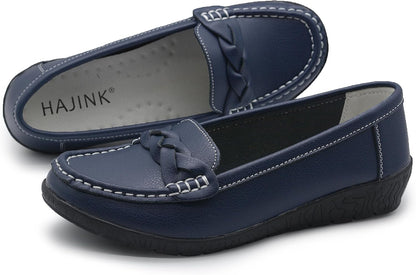 HAJINK Women Loafers Flexible Breathable Slip-On Comfortable Sole Low Wedge Loafers for Women Ladies Shoes for Walking