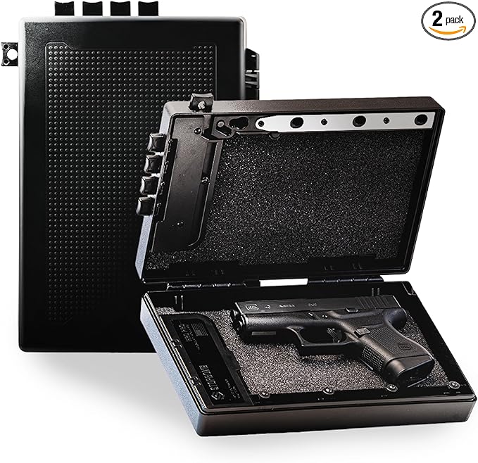 STOPBOX PRO Gun Safe Alternative for Handgun Storage, Instant Access Portable Gun Case, TSA Compliant Gun Lock Box for Car or Travel Safe Box, Quick Access Handgun  Black - 2PK (Compact Only)