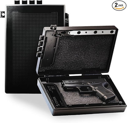 STOPBOX PRO Gun Safe Alternative for Handgun Storage, Instant Access Portable Gun Case, TSA Compliant Gun Lock Box for Car or Travel Safe Box, Quick Access Handgun  Black - 2PK (Compact Only)