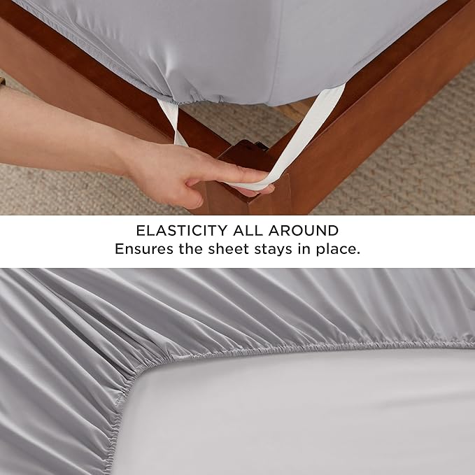 Bedsure GentleSoft Deep Pocket Full Size Bed Sheets Set - Fits Mattresses Up to 21 Inches Thick - 4 Piece Bed Sheets, Moisture Wicking, Cooling Bedsheets  Pillowcases, Easy  Secure Fit, Light Grey