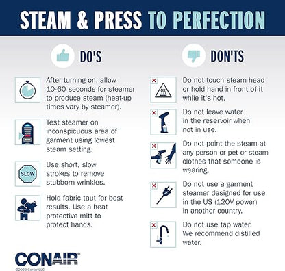 Conair Handheld Garment Steamer for Clothes, Turbo ExtremeSteam 1875W, Portable Handheld Design, Strong Penetrating Steam, White / Champagne