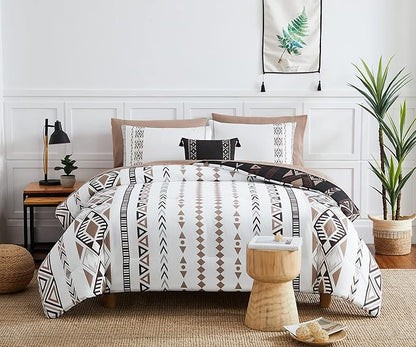 Geniospin King Size Comforter Set, Boho Bed in a Bag 8-Pieces Bedding Set, Reversible Aztec Design, Lightweight, Warm and Breathable (Brown, 102x90 Inches)