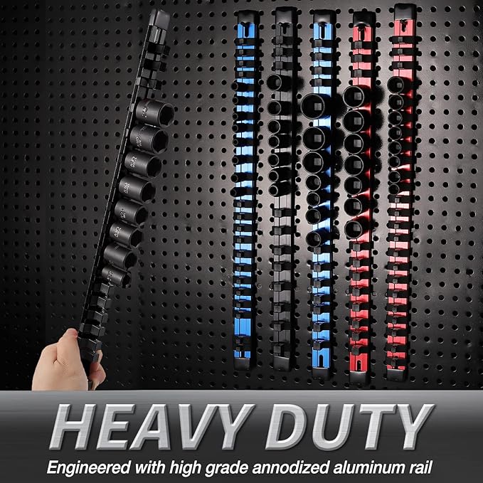 ALOANES 14-Inch Drive Aluminum Alloy Socket Organizer, Heavy Duty Socket Racks, Socket Holder Kit 14-Inch x 24 Clips (Black)