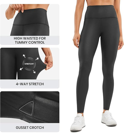 CRZ YOGA Butterluxe Womens Matte Faux Leather Leggings 28" - High Waisted Stretch Ankle Leather Pants Pleather Tights