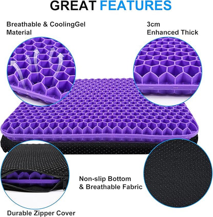 Yimiyaa Gel Seat Cushion, Double Thick Egg Gel Cushion for Pressure Pain Relief, Breathable Wheelchair Cushion Chair Pads for Car Seat Office Chair Purple and Black