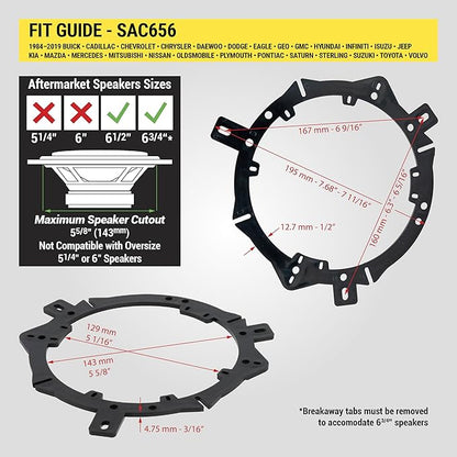 Scosche SAC656 6.5-6.75Au Speaker Adapters Compatible with Select 1988-19 Chrysler, Dodge, Jeep  Plymouth Vehicles - 6 12" to 6 34" Adapter for Car Door Speakers - 1 Pair - See Guide for Vehicle Fit