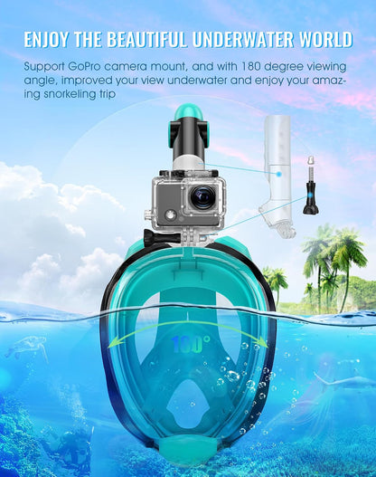 Greatever G2 Full Face Snorkel Mask Adults with Latest Dry Top System Snorkeling Gear for Adults with 180° Panoramic View, Foldable Design, Camera Mount, Anti-Fog and Anti-Leak Protection