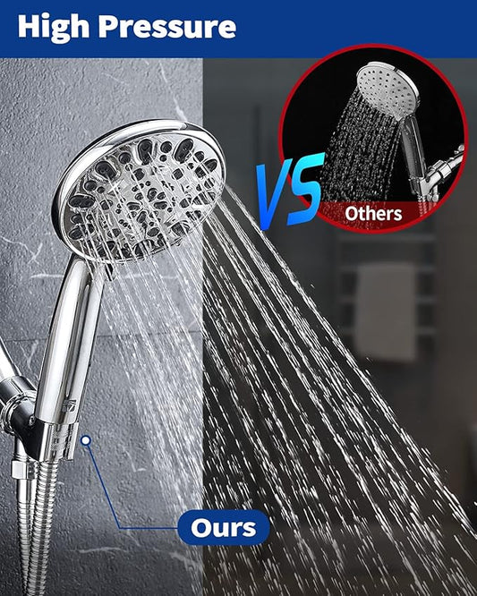 High Pressure Handheld Shower Head VMASSTONE 7-Spray Setting Showerhead Kit with 59" Stainless Steel Hose and Adjustable Mount for Showering Enjoyment Even at Low Water Flow (HM-002 Chrome)
