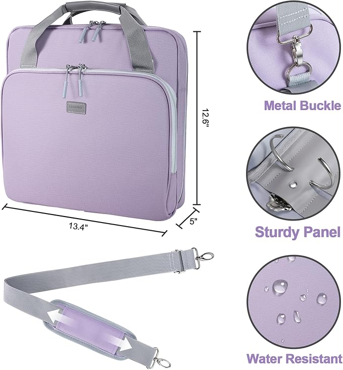 4 Inch 3 Ring Zipper Binder D-Ring, Binder with Strap 800 Sheet Capacity  Multi-Pockets School and Office Binder Organizer, Compatible with 13-Inch MacBook(Patent Design Purple)