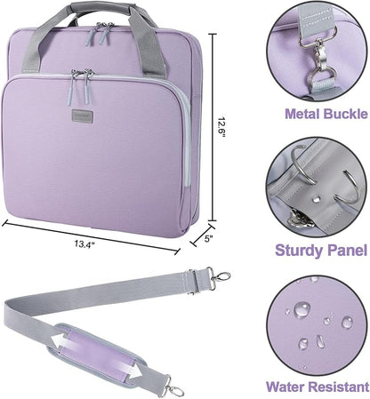 4 Inch 3 Ring Zipper Binder D-Ring, Binder with Strap 800 Sheet Capacity  Multi-Pockets School and Office Binder Organizer, Compatible with 13-Inch MacBook(Patent Design Purple)